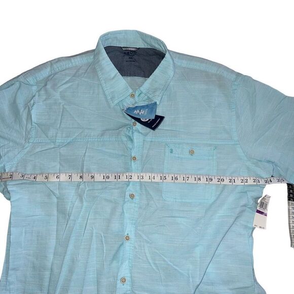 NWT IZOD Saltwater ￼Turquoise & White Striped Short Sleeve Button Down Size XXL - Picture 4 of 6